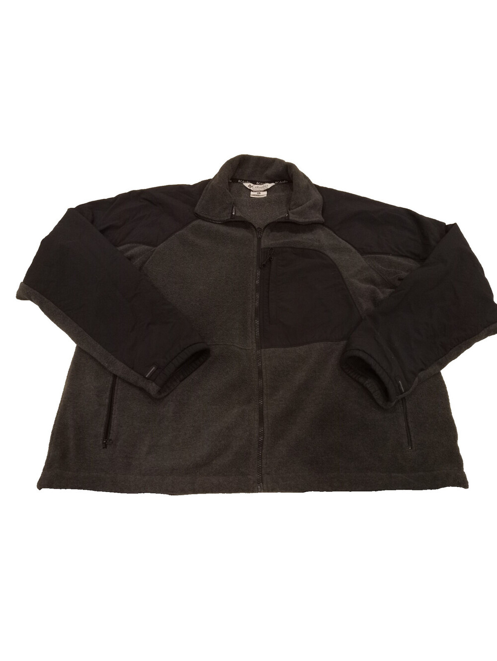 Columbia Interchange Jacket Mens XL Gray Black Fleece Full Zip Chest Pocket Laye